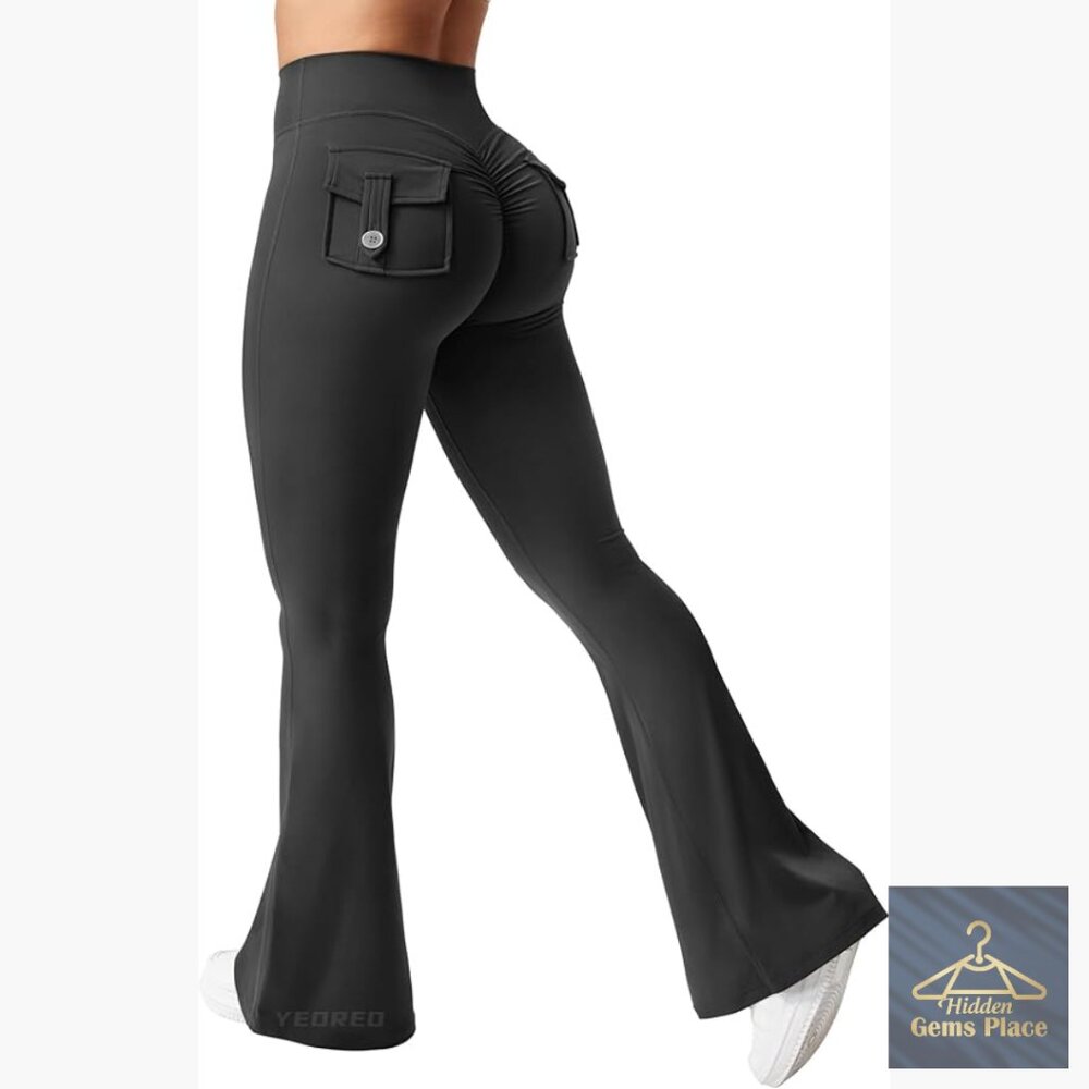 Flare Leggings with Pockets High Waist Scrunch Butt Lifting Workout Yoga Pants